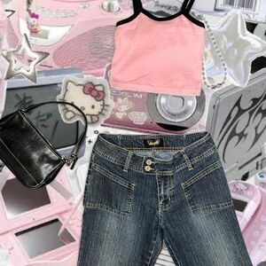 VINTAGE Y2K CETTE Women's Pink and Black Tank Top Cami